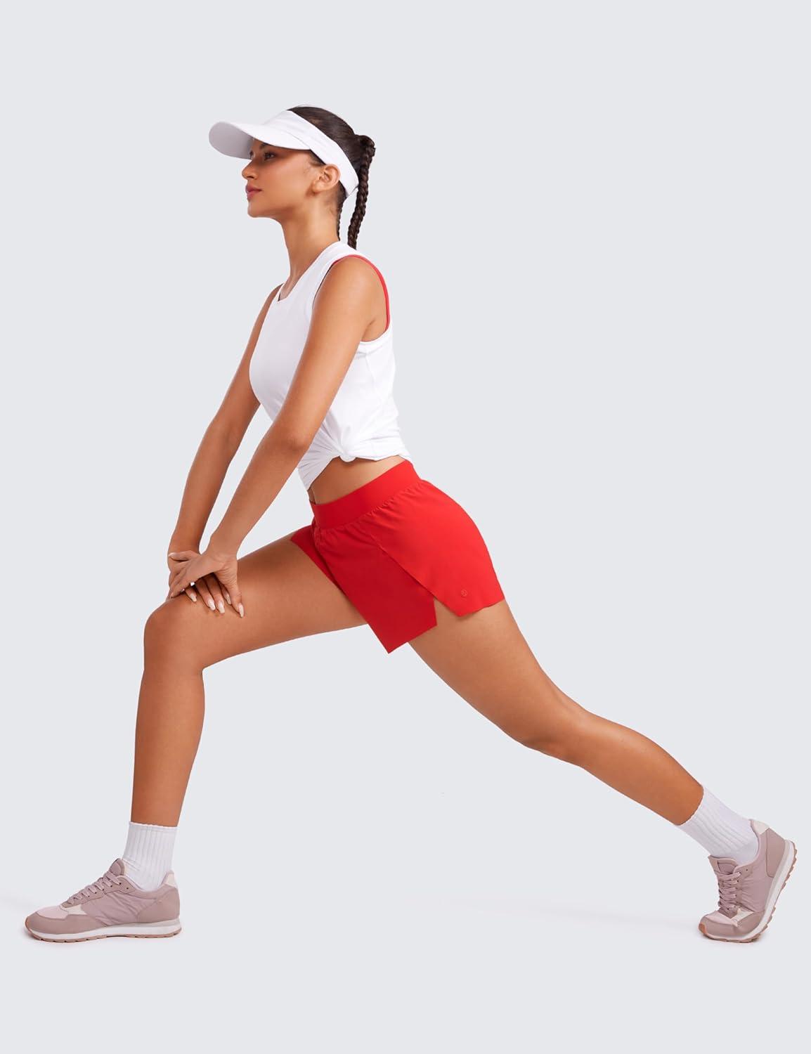 imageCRZ YOGA V Split Running Shorts for Women 25quot High Waisted Workout Athletic Gym Track with Liner Breathable Quick DryDeep Red