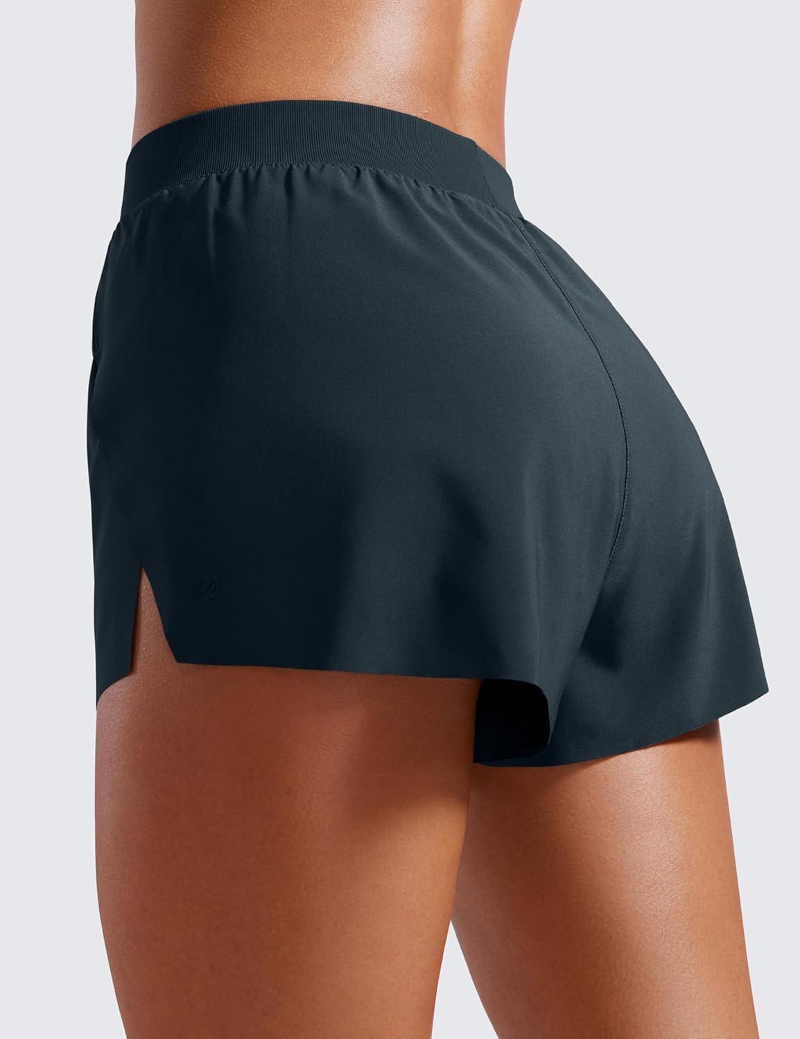 imageCRZ YOGA V Split Running Shorts for Women 25quot High Waisted Workout Athletic Gym Track with Liner Breathable Quick DryTrue Navy