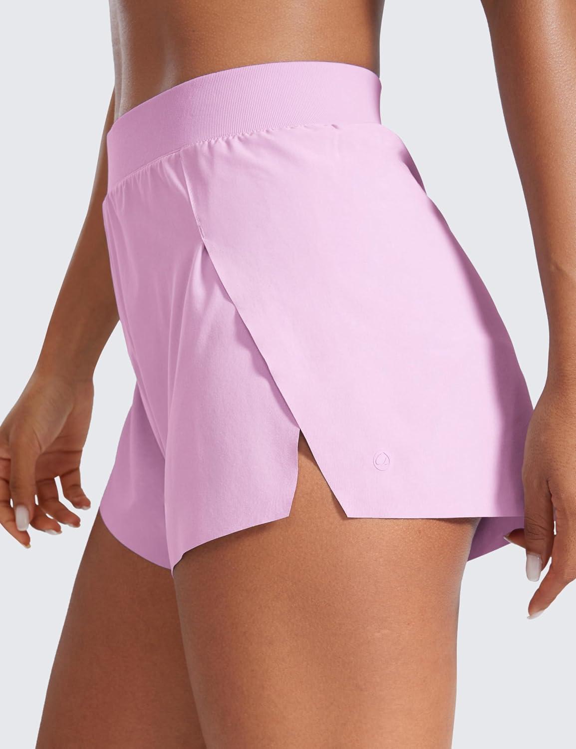 imageCRZ YOGA V Split Running Shorts for Women 25quot High Waisted Workout Athletic Gym Track with Liner Breathable Quick DryVita Pink