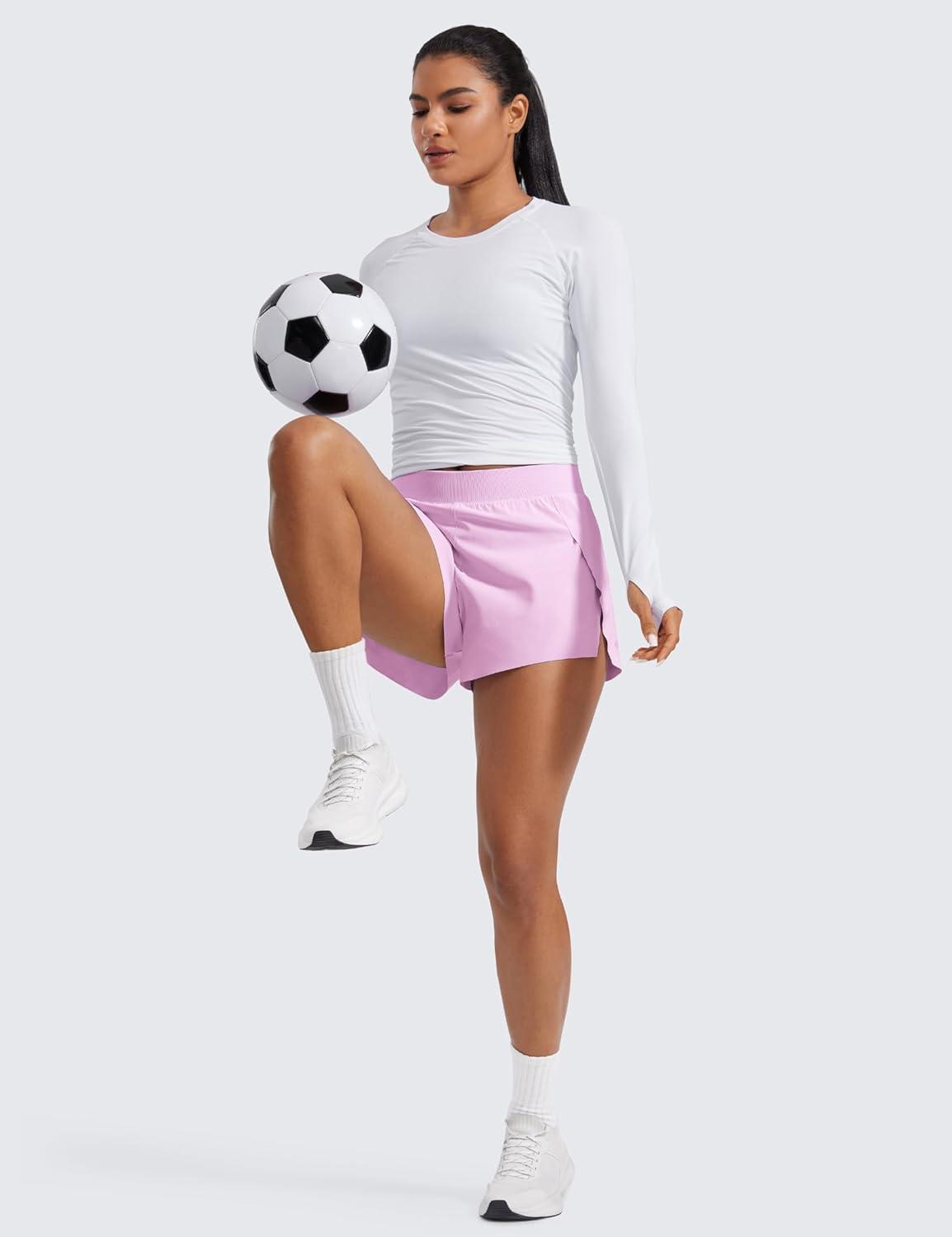 imageCRZ YOGA V Split Running Shorts for Women 25quot High Waisted Workout Athletic Gym Track with Liner Breathable Quick DryVita Pink