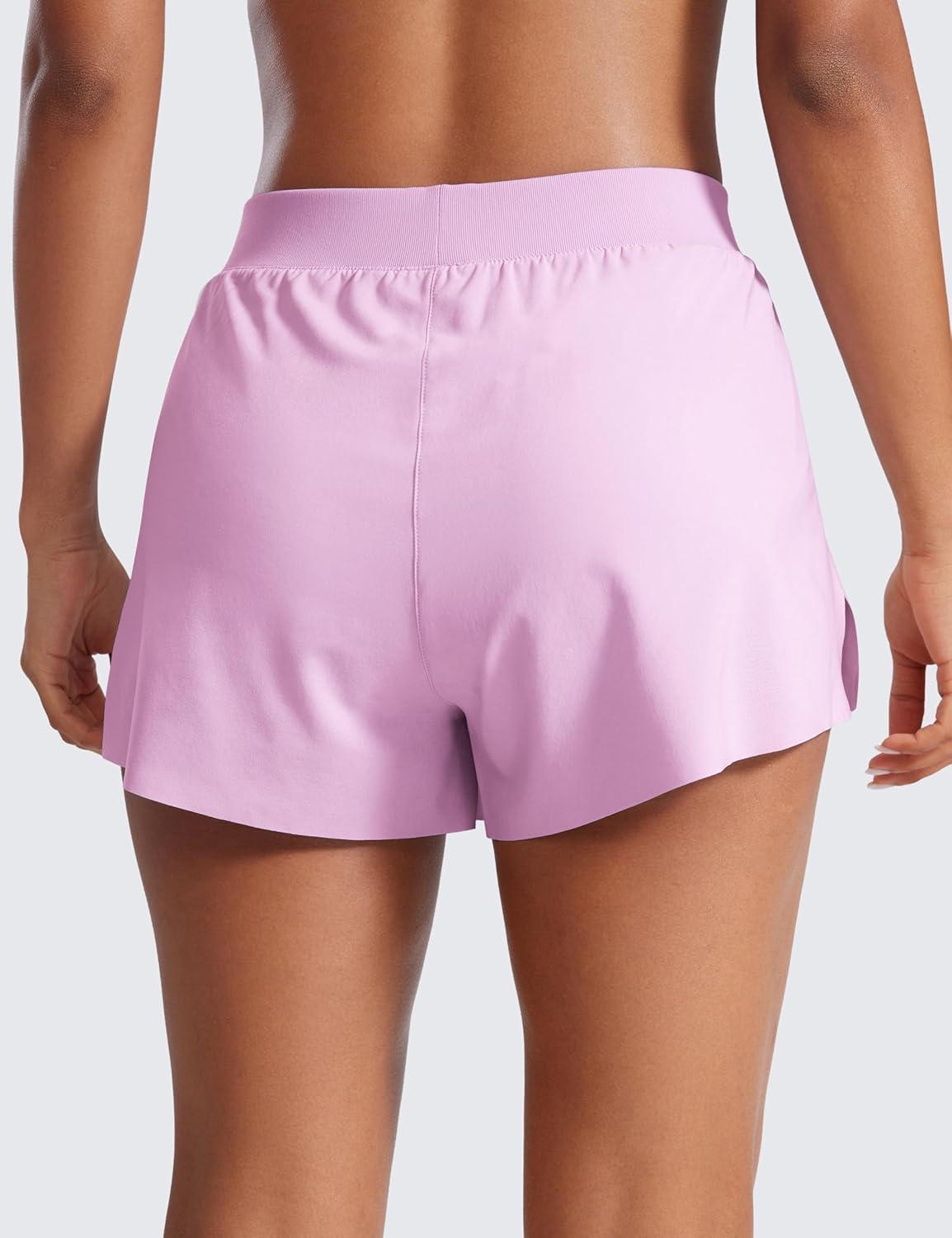 imageCRZ YOGA V Split Running Shorts for Women 25quot High Waisted Workout Athletic Gym Track with Liner Breathable Quick DryVita Pink