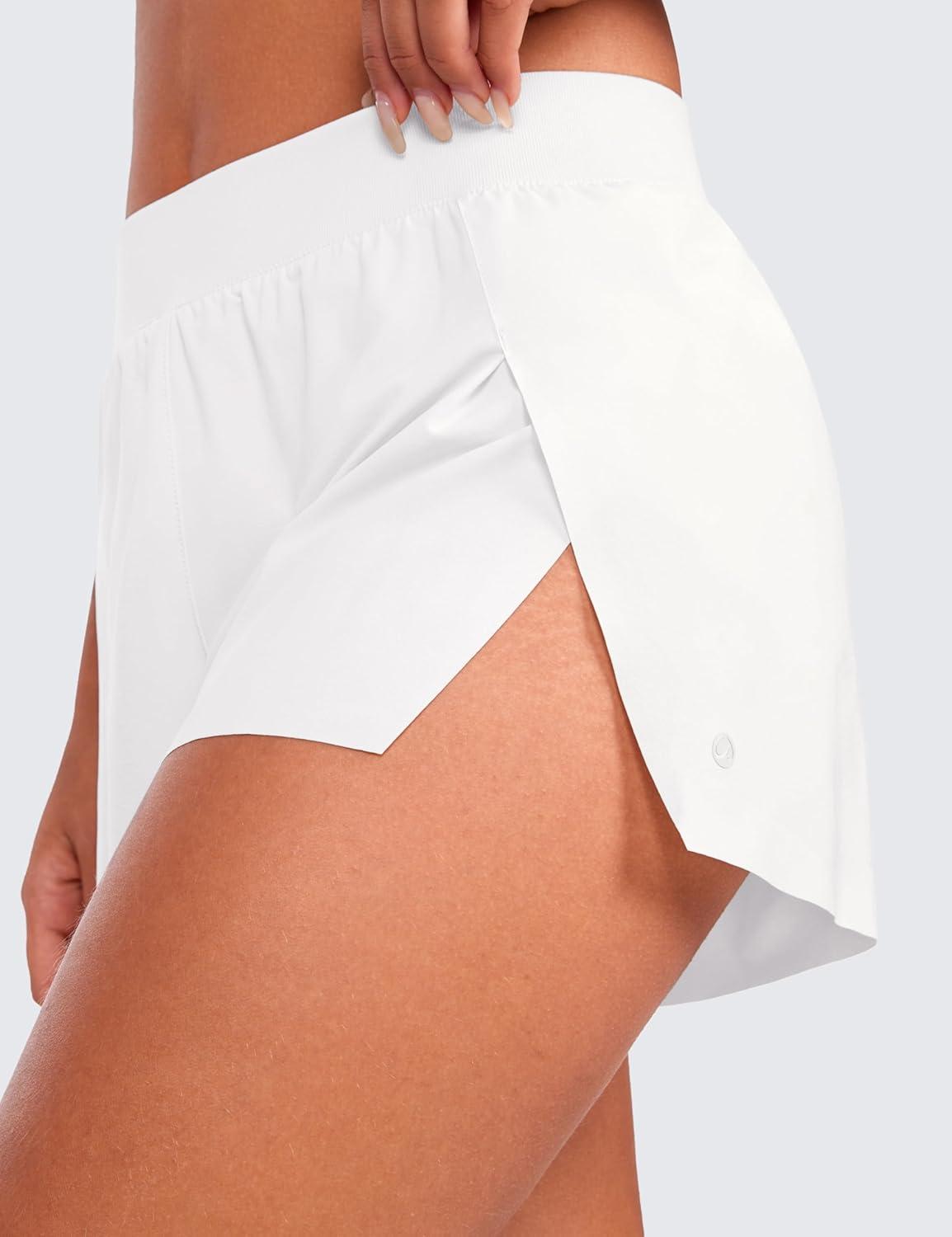 imageCRZ YOGA V Split Running Shorts for Women 25quot High Waisted Workout Athletic Gym Track with Liner Breathable Quick DryWhite