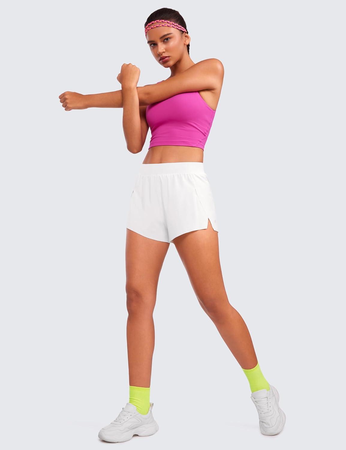 imageCRZ YOGA V Split Running Shorts for Women 25quot High Waisted Workout Athletic Gym Track with Liner Breathable Quick DryWhite