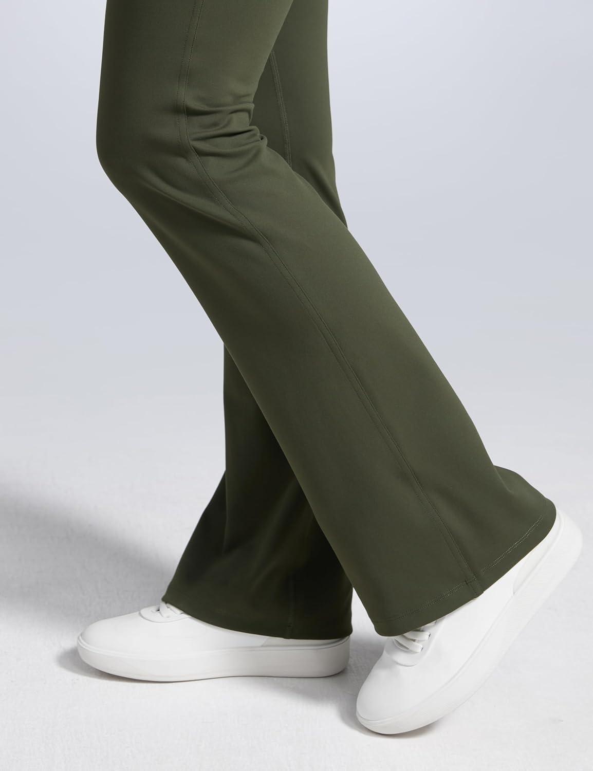imageCRZ YOGA Women Butterbreeze High Waist Flare Pants 32 Casual Yoga Dress Bootcut Wide LegOlive Green