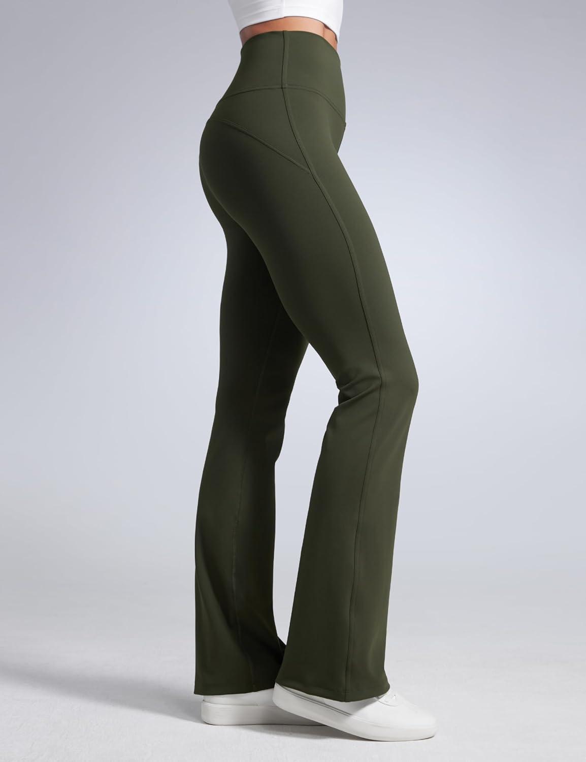 imageCRZ YOGA Women Butterbreeze High Waist Flare Pants 32 Casual Yoga Dress Bootcut Wide LegOlive Green