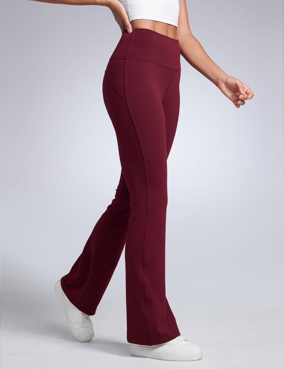 imageCRZ YOGA Women Butterbreeze High Waist Flare Pants 32 Casual Yoga Dress Bootcut Wide LegRed Merlot