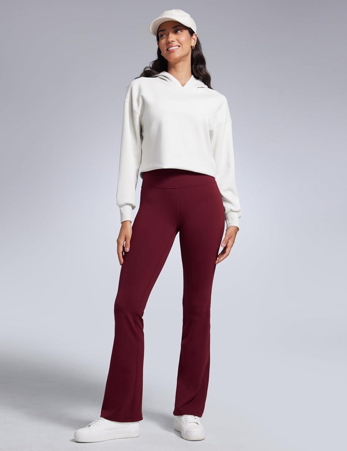 imageCRZ YOGA Women Butterbreeze High Waist Flare Pants 32 Casual Yoga Dress Bootcut Wide LegRed Merlot