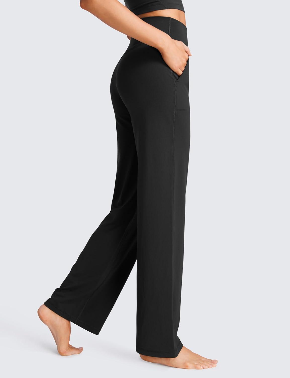 imageCRZ YOGA Womens Butterluxe High Waist Wide Leg Pants with Pockets 31quot Buttery Soft Comfy Casual Yoga LoungeBlack