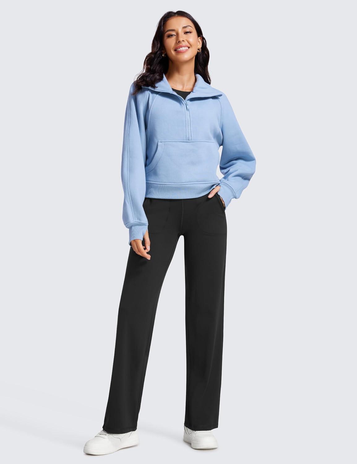 imageCRZ YOGA Womens Butterluxe High Waist Wide Leg Pants with Pockets 31quot Buttery Soft Comfy Casual Yoga LoungeBlack