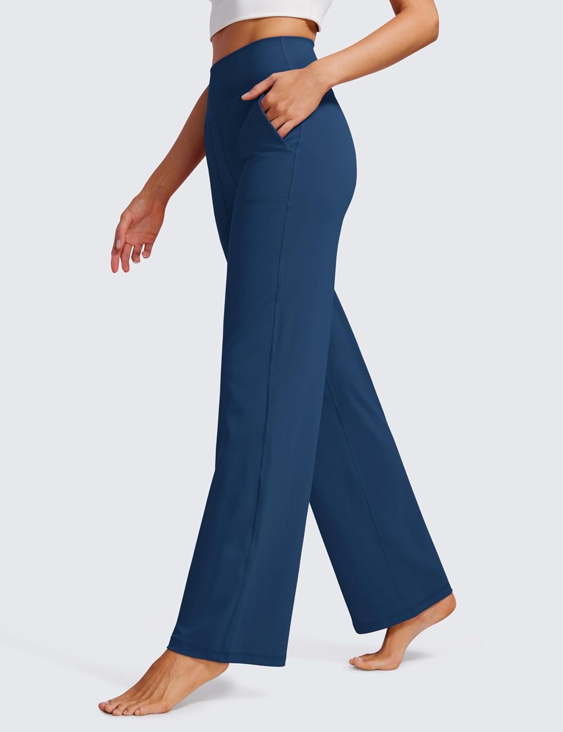 imageCRZ YOGA Womens Butterluxe High Waist Wide Leg Pants with Pockets 31quot Buttery Soft Comfy Casual Yoga LoungeFrench Navy