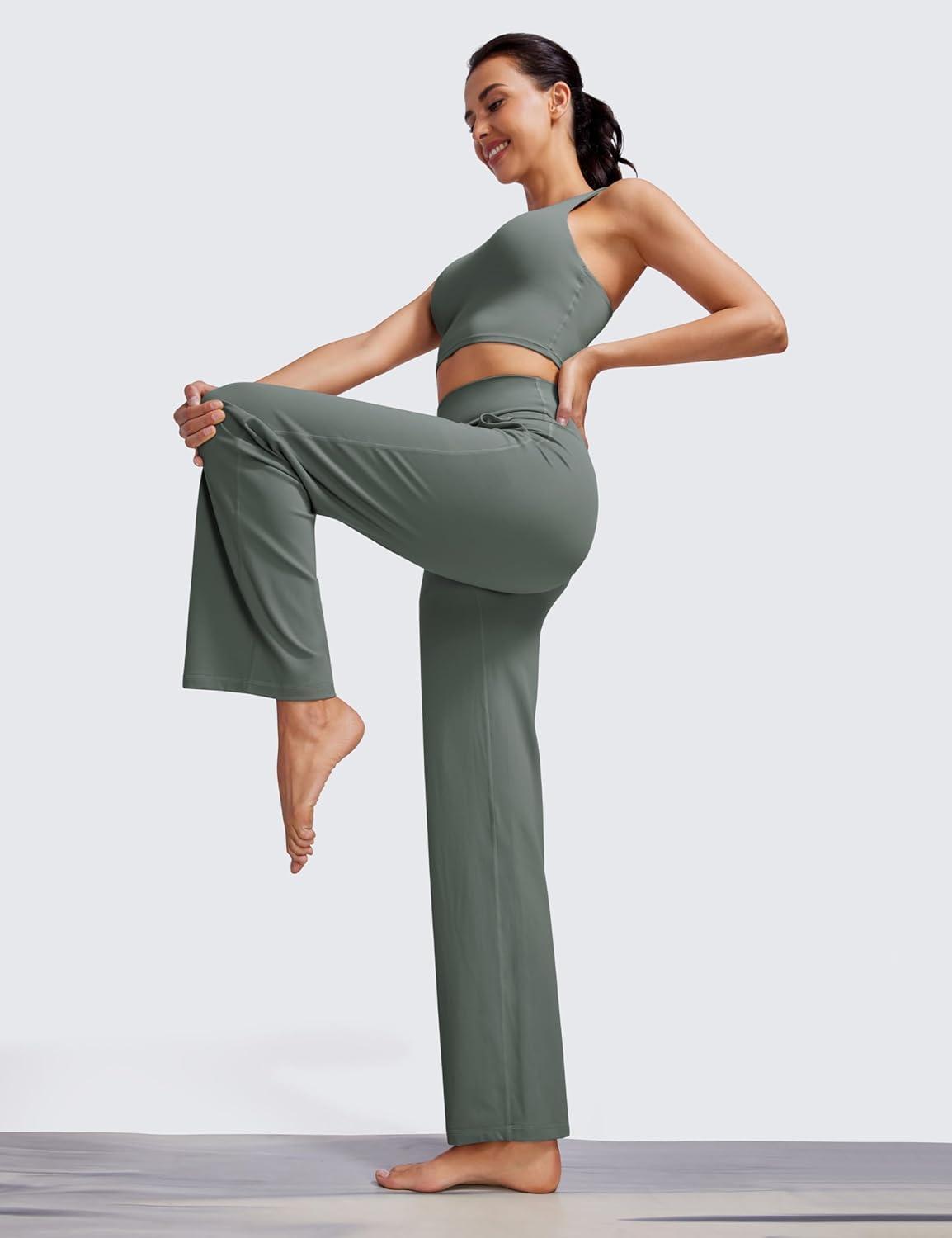 imageCRZ YOGA Womens Butterluxe High Waist Wide Leg Pants with Pockets 31quot Buttery Soft Comfy Casual Yoga LoungeGrey Sage