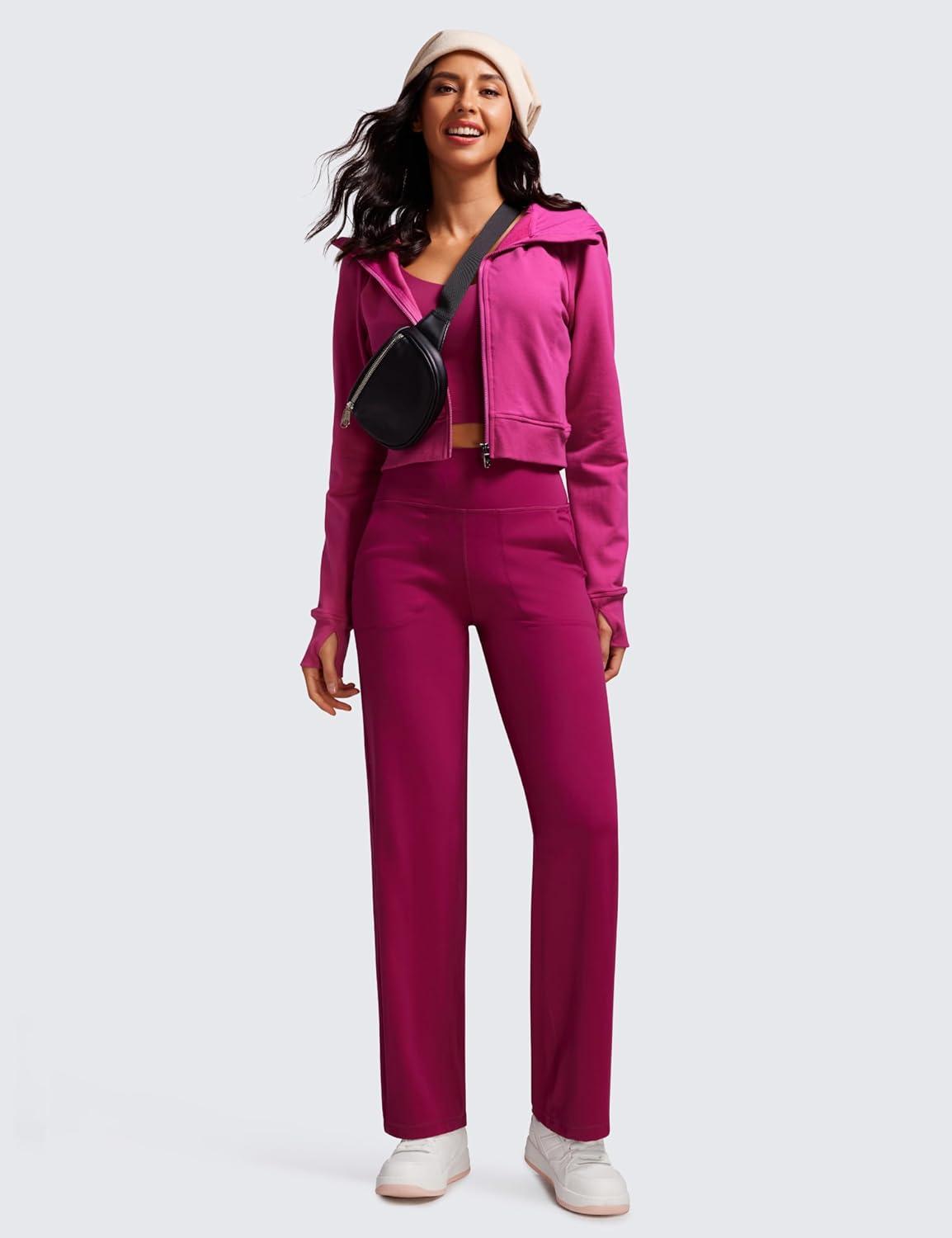 imageCRZ YOGA Womens Butterluxe High Waist Wide Leg Pants with Pockets 31quot Buttery Soft Comfy Casual Yoga LoungeMagenta Purple