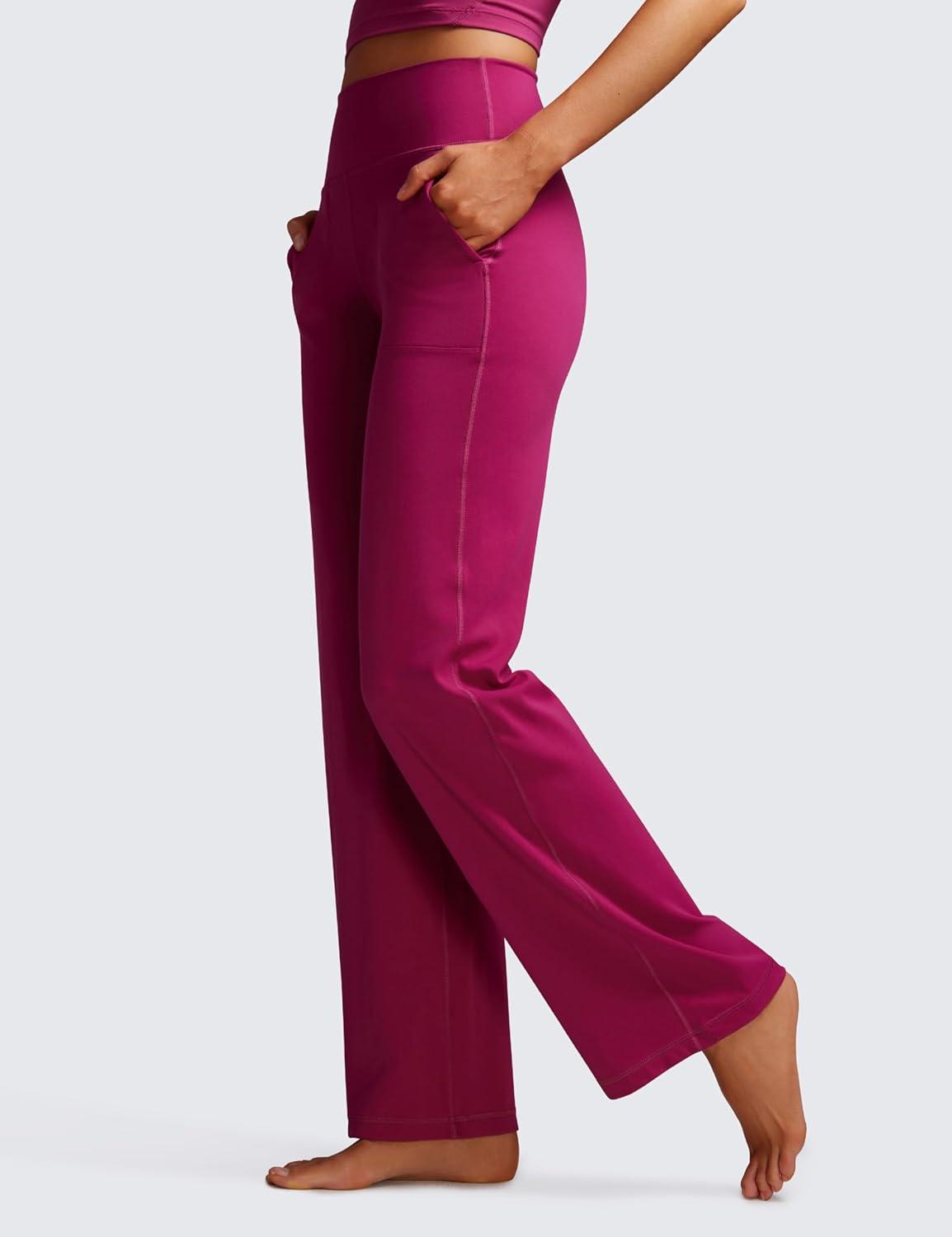 imageCRZ YOGA Womens Butterluxe High Waist Wide Leg Pants with Pockets 31quot Buttery Soft Comfy Casual Yoga LoungeMagenta Purple