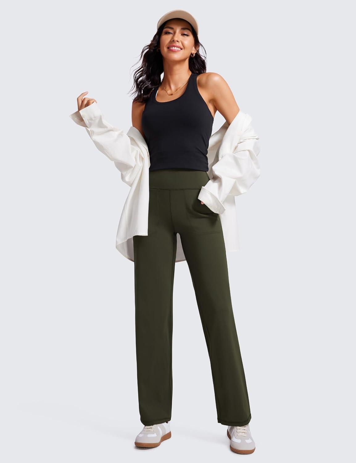 imageCRZ YOGA Womens Butterluxe High Waist Wide Leg Pants with Pockets 31quot Buttery Soft Comfy Casual Yoga LoungeOlive Green