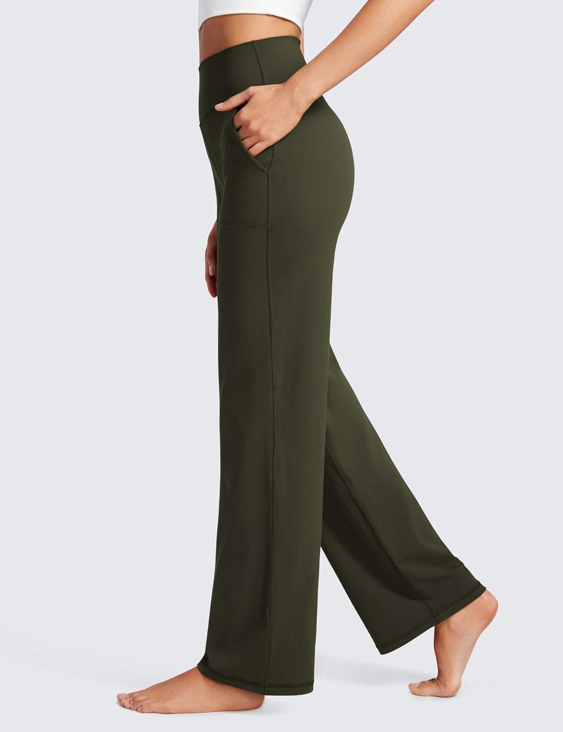 imageCRZ YOGA Womens Butterluxe High Waist Wide Leg Pants with Pockets 31quot Buttery Soft Comfy Casual Yoga LoungeOlive Green