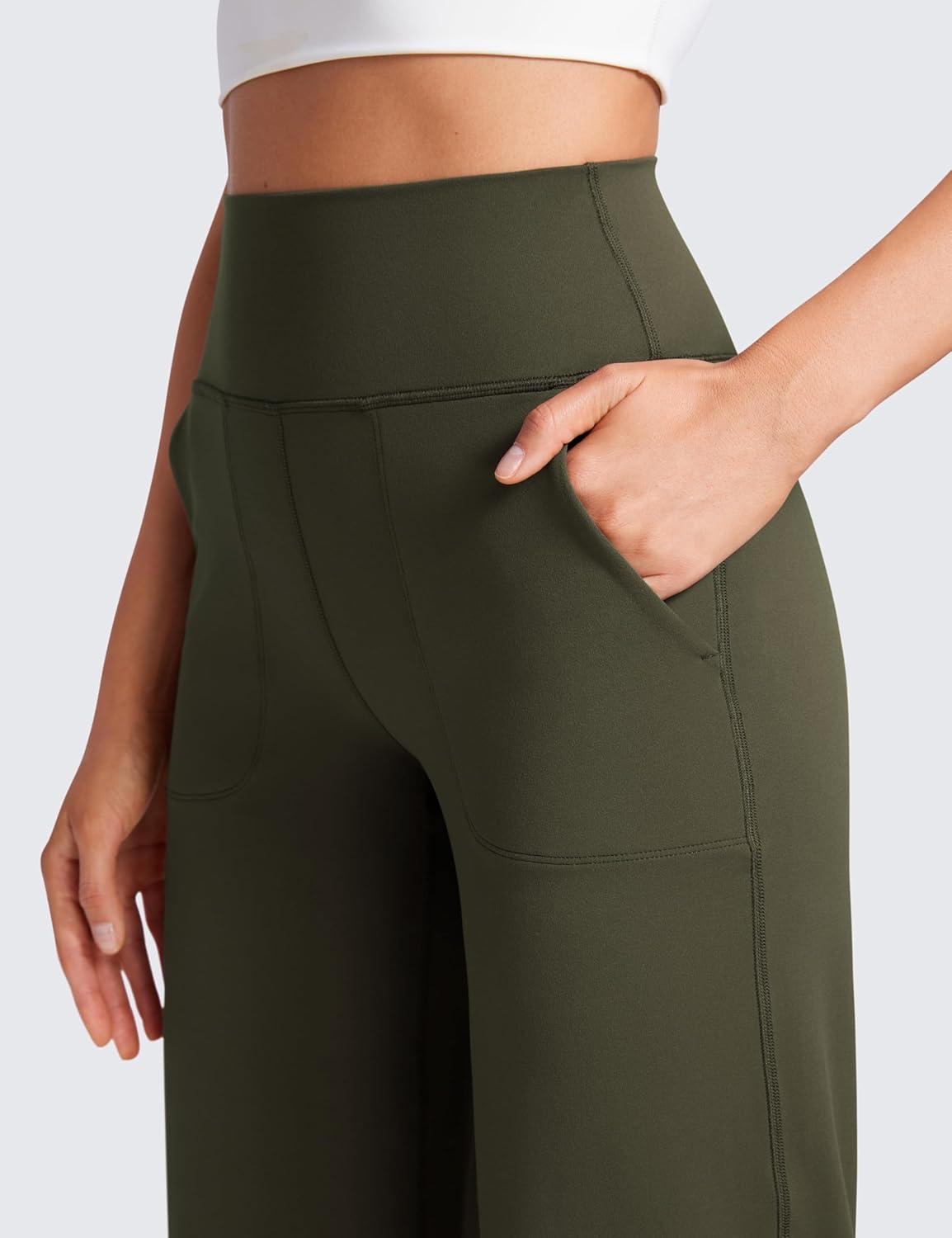 imageCRZ YOGA Womens Butterluxe High Waist Wide Leg Pants with Pockets 31quot Buttery Soft Comfy Casual Yoga LoungeOlive Green