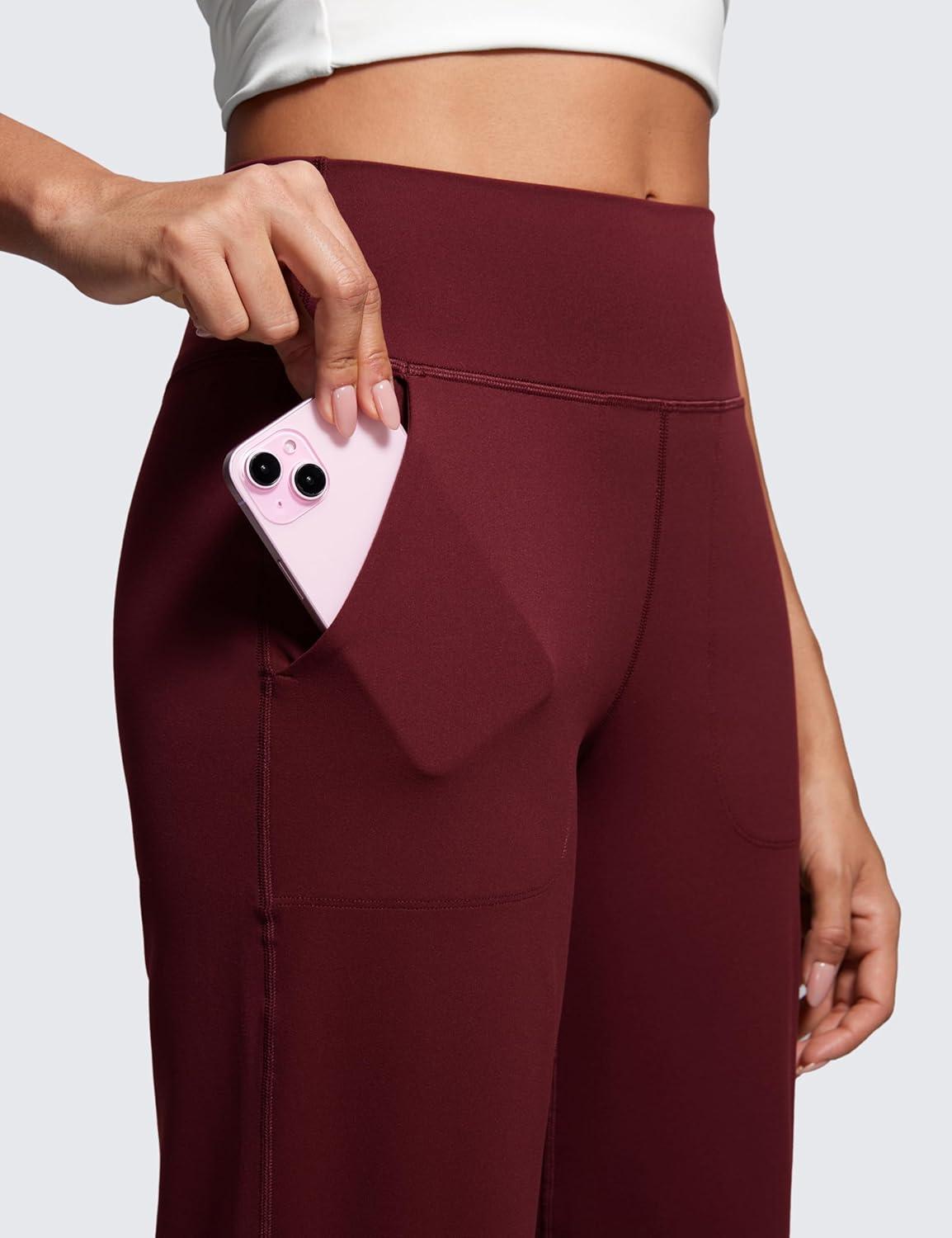 imageCRZ YOGA Womens Butterluxe High Waist Wide Leg Pants with Pockets 31quot Buttery Soft Comfy Casual Yoga LoungeRed Merlot