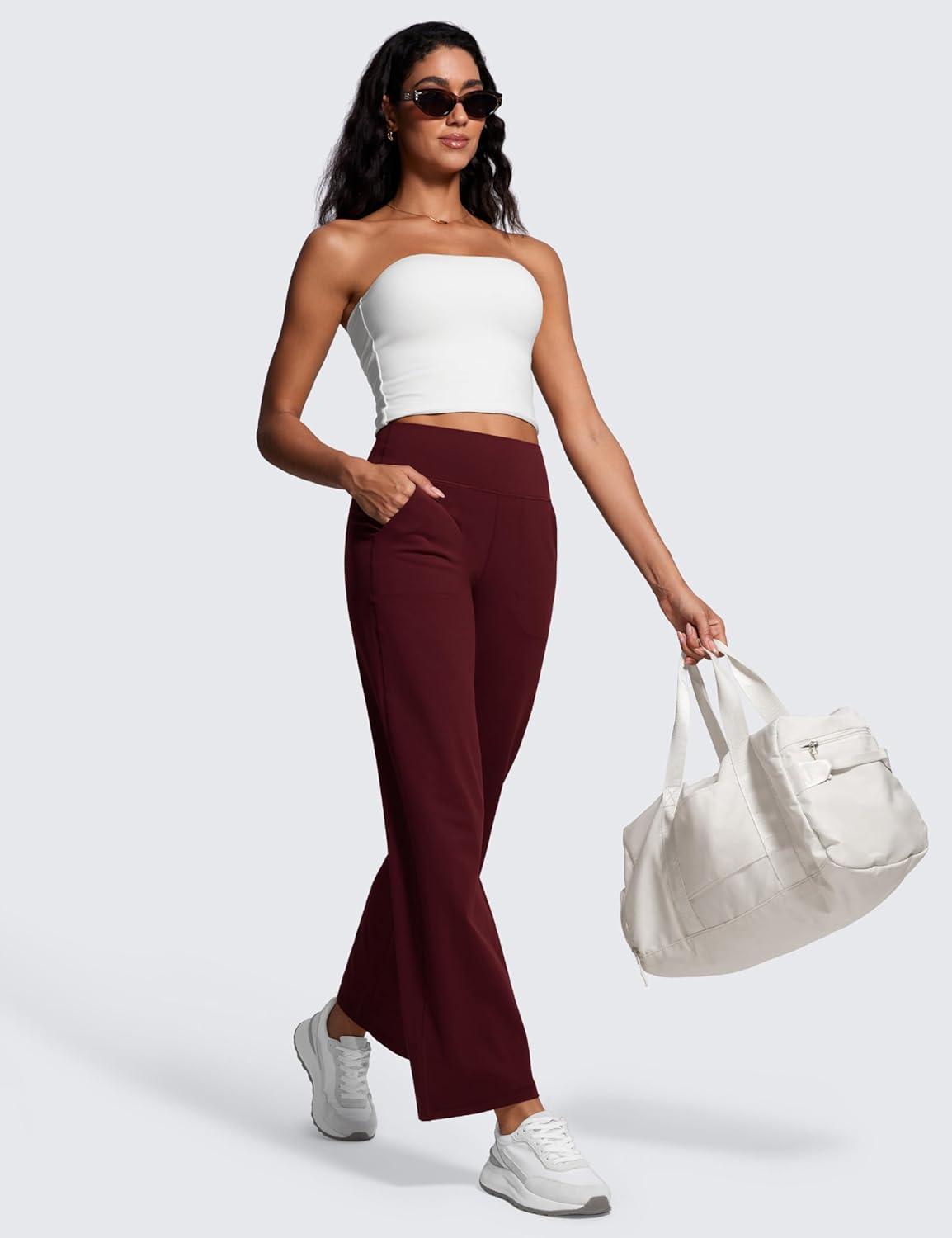 imageCRZ YOGA Womens Butterluxe High Waist Wide Leg Pants with Pockets 31quot Buttery Soft Comfy Casual Yoga LoungeRed Merlot