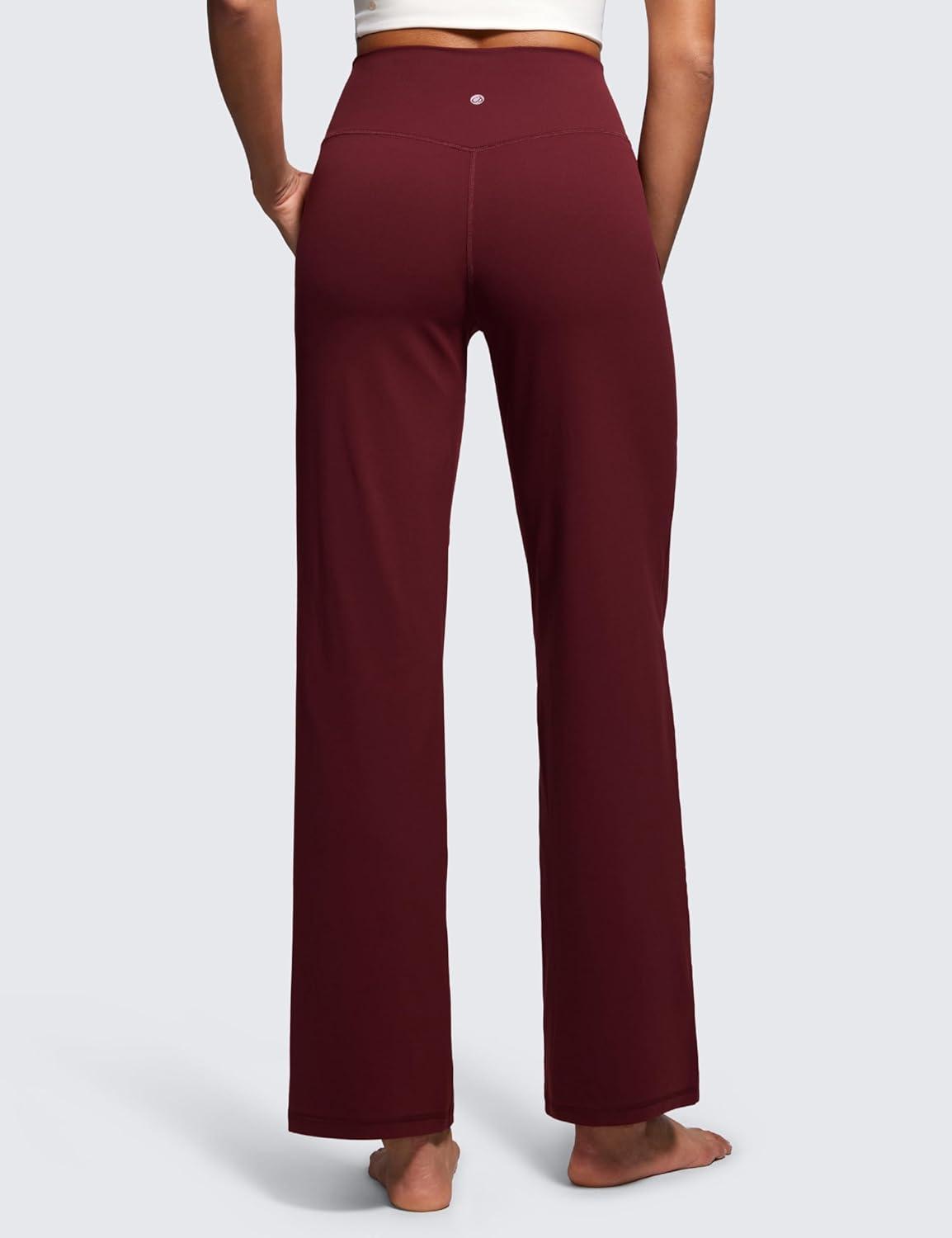 imageCRZ YOGA Womens Butterluxe High Waist Wide Leg Pants with Pockets 31quot Buttery Soft Comfy Casual Yoga LoungeRed Merlot