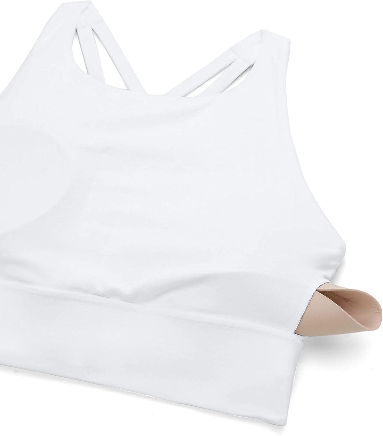 imageCRZ YOGA Womens Butterluxe Strappy High Neck Longline Sports Bra Wireless Criss Cross Back Padded Workout Cropped TopWhite
