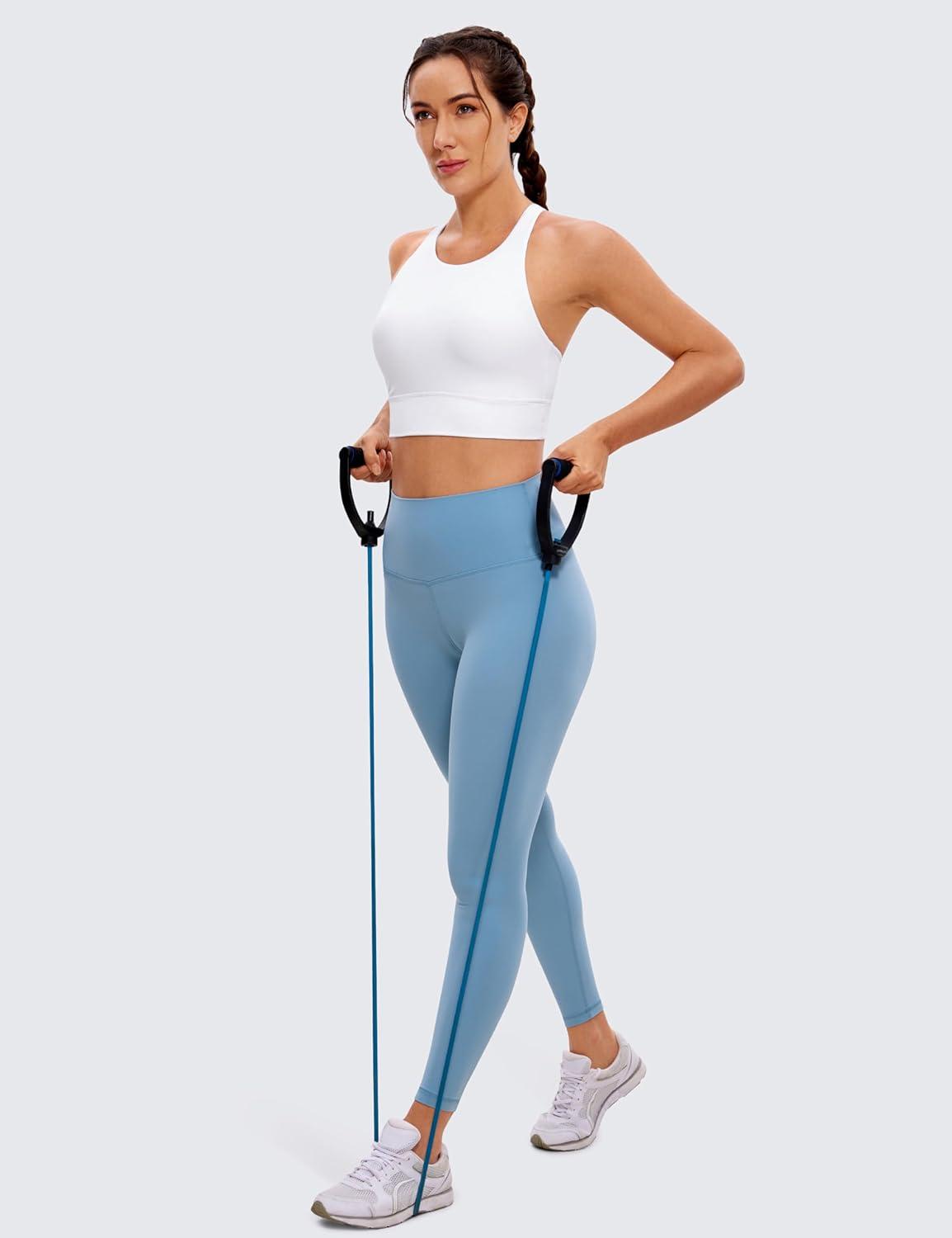 imageCRZ YOGA Womens Butterluxe Strappy High Neck Longline Sports Bra Wireless Criss Cross Back Padded Workout Cropped TopWhite