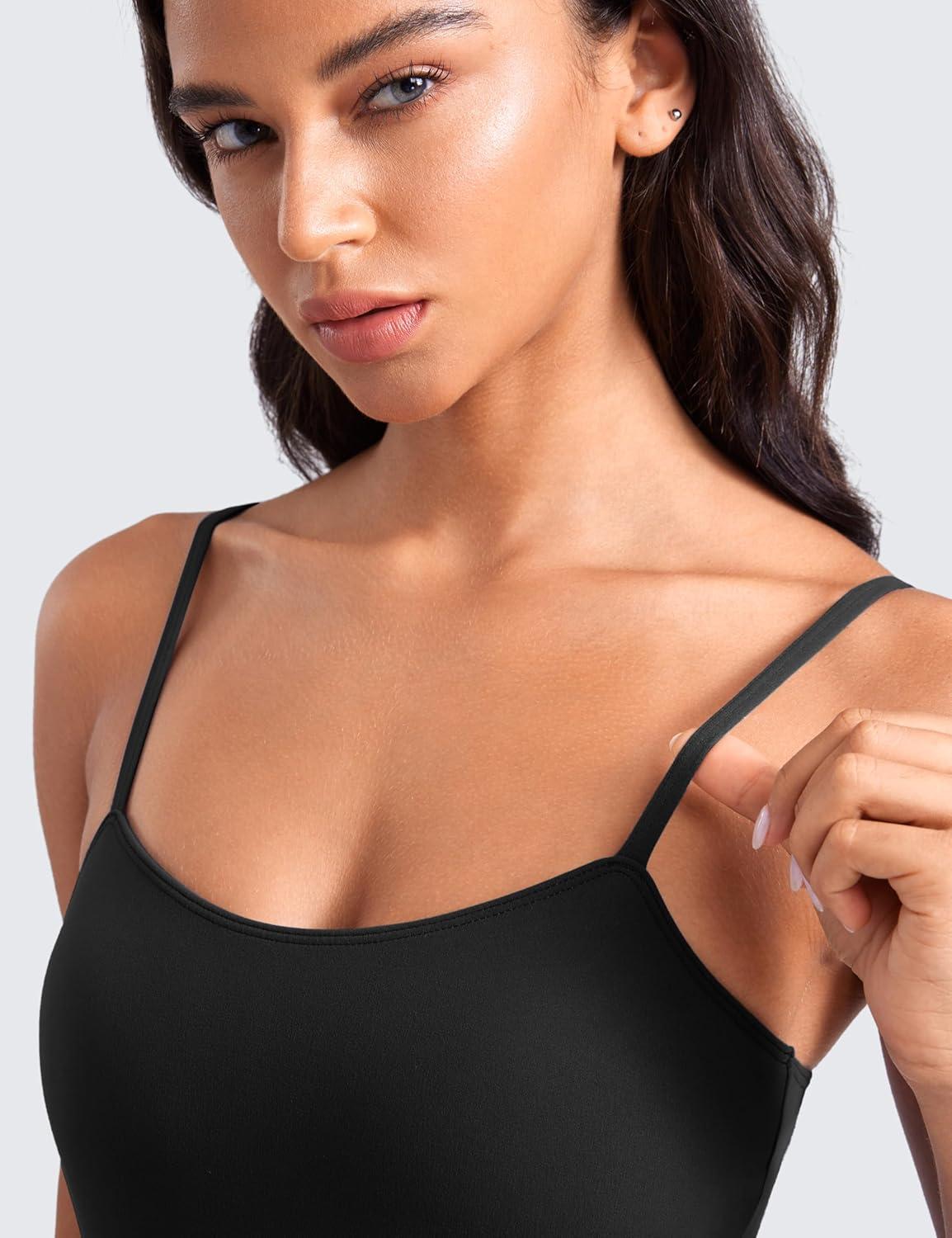 imageCRZ YOGA Womens Butterluxe Tennis Dress Spaghetti Strap Casual Athletic Sports Outfits with Builtin Shorts and BrasBlack