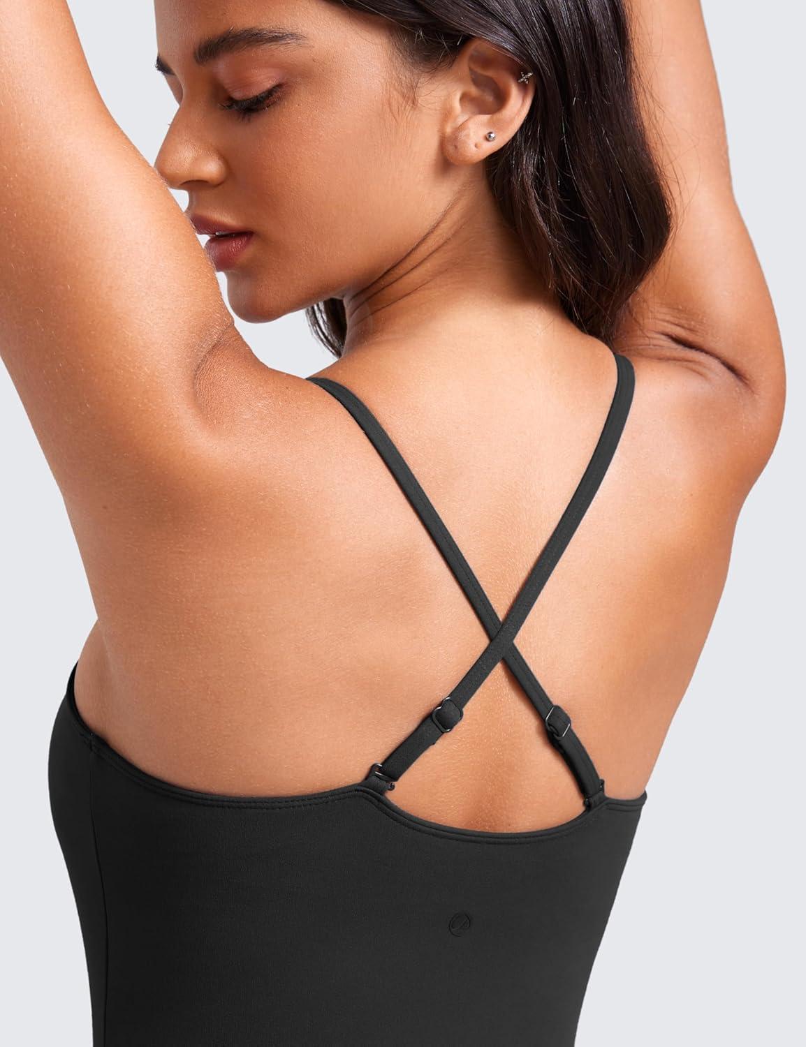 imageCRZ YOGA Womens Butterluxe Tennis Dress Spaghetti Strap Casual Athletic Sports Outfits with Builtin Shorts and BrasBlack