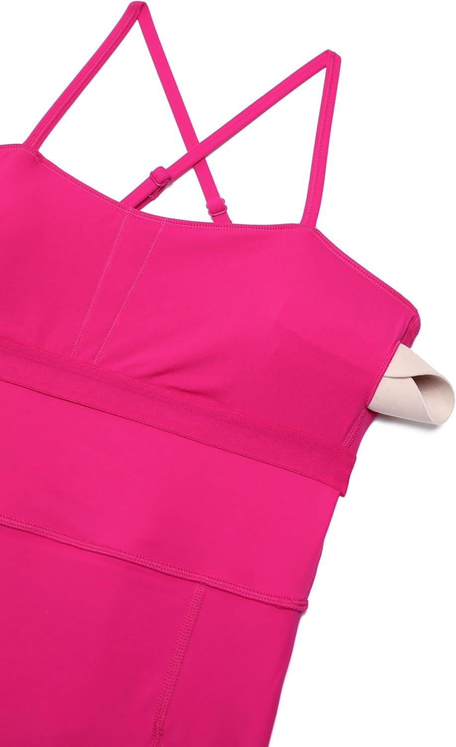 imageCRZ YOGA Womens Butterluxe Tennis Dress Spaghetti Strap Casual Athletic Sports Outfits with Builtin Shorts and BrasGranita Pink