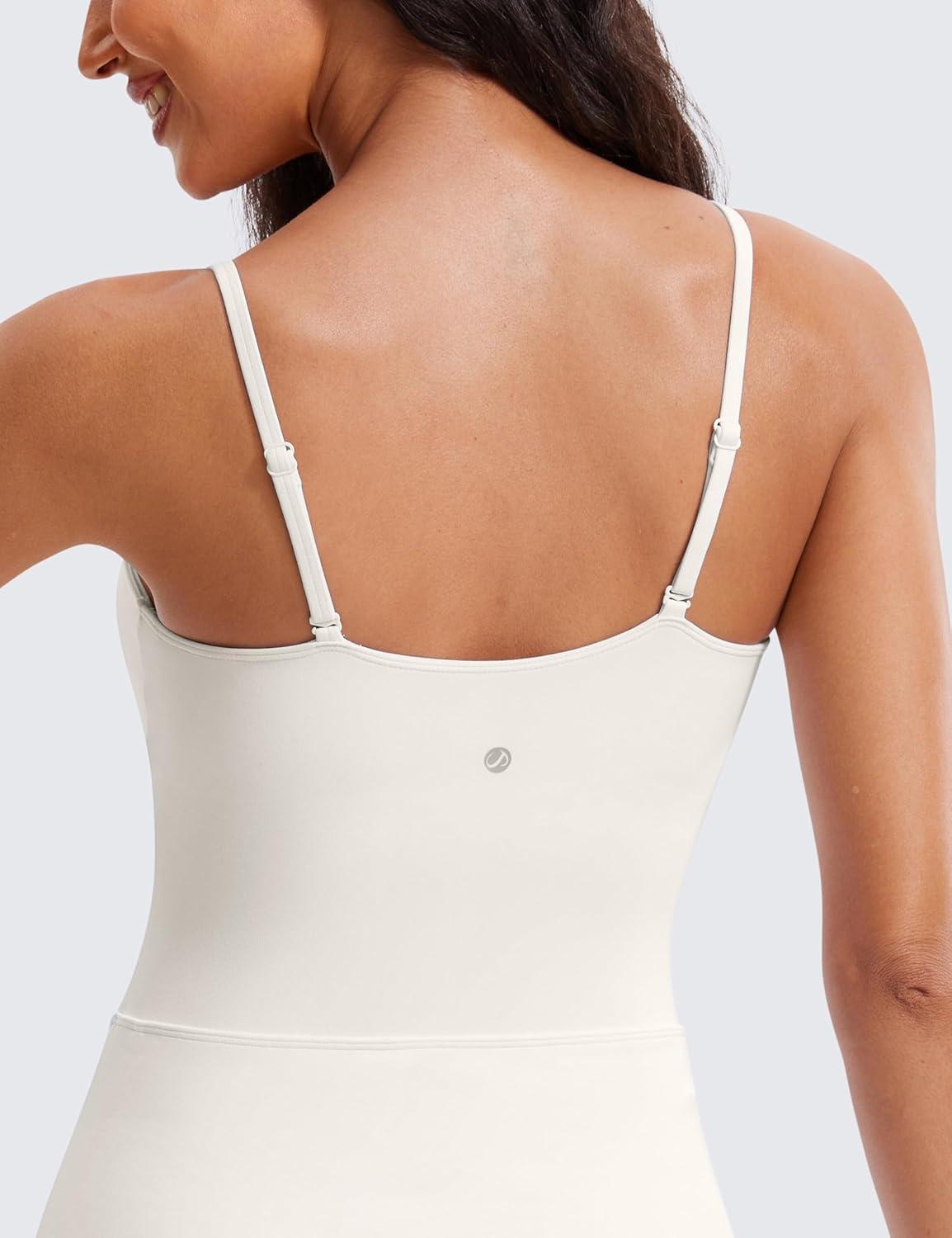 imageCRZ YOGA Womens Butterluxe Tennis Dress Spaghetti Strap Casual Athletic Sports Outfits with Builtin Shorts and BrasMilky White Bone