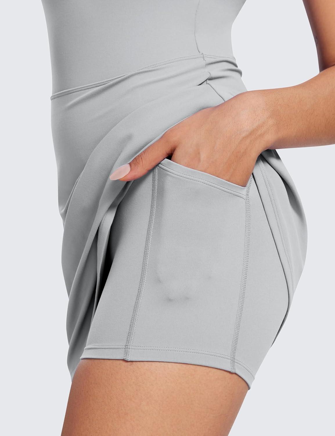 imageCRZ YOGA Womens Butterluxe Tennis Dress Spaghetti Strap Casual Athletic Sports Outfits with Builtin Shorts and BrasSterling