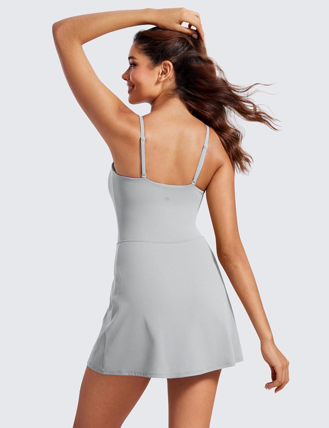 imageCRZ YOGA Womens Butterluxe Tennis Dress Spaghetti Strap Casual Athletic Sports Outfits with Builtin Shorts and BrasSterling