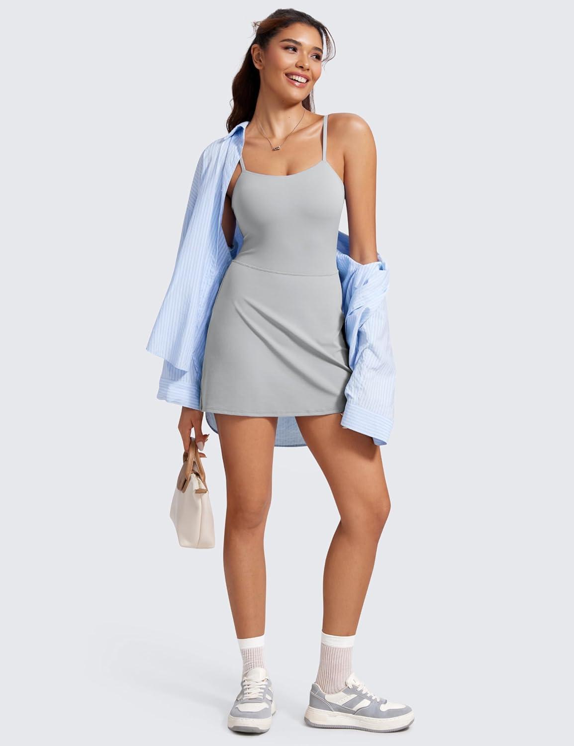 imageCRZ YOGA Womens Butterluxe Tennis Dress Spaghetti Strap Casual Athletic Sports Outfits with Builtin Shorts and BrasSterling