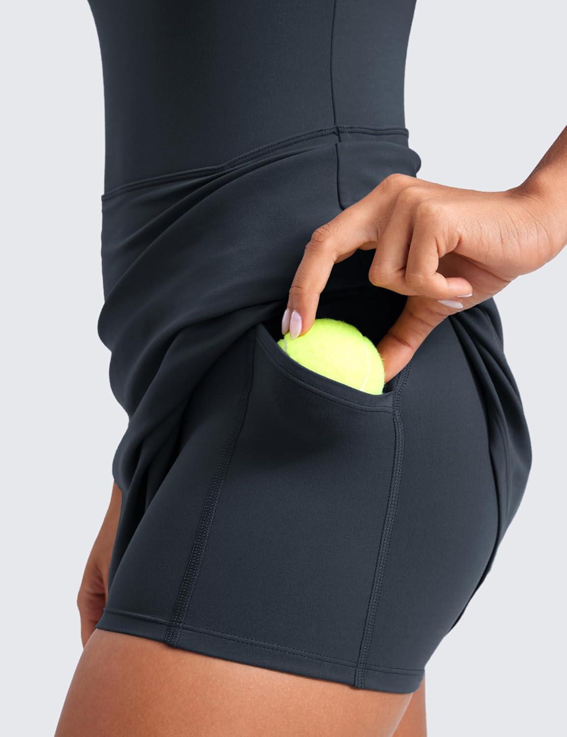 imageCRZ YOGA Womens Butterluxe Tennis Dress Spaghetti Strap Casual Athletic Sports Outfits with Builtin Shorts and BrasTrue Navy