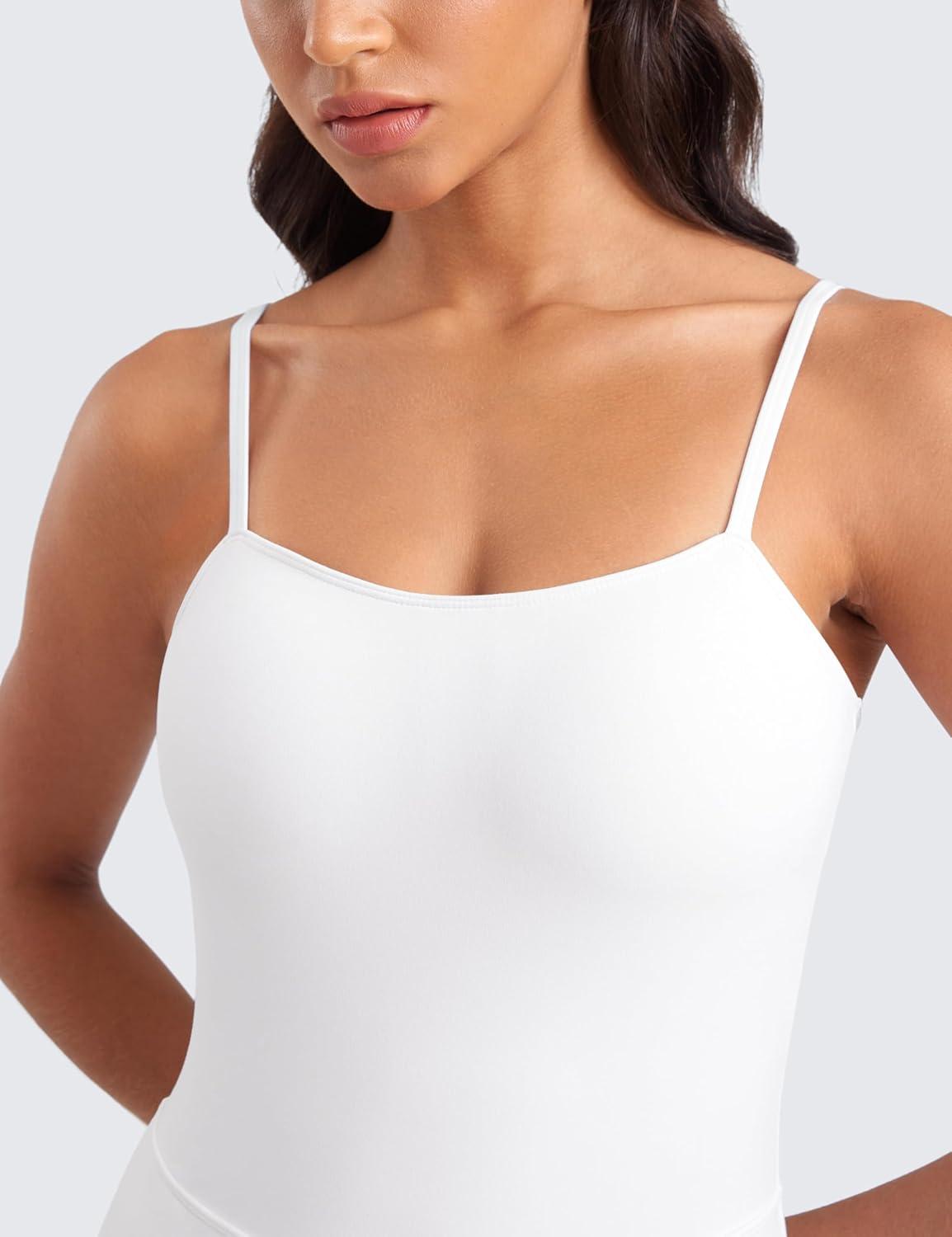 imageCRZ YOGA Womens Butterluxe Tennis Dress Spaghetti Strap Casual Athletic Sports Outfits with Builtin Shorts and BrasWhite