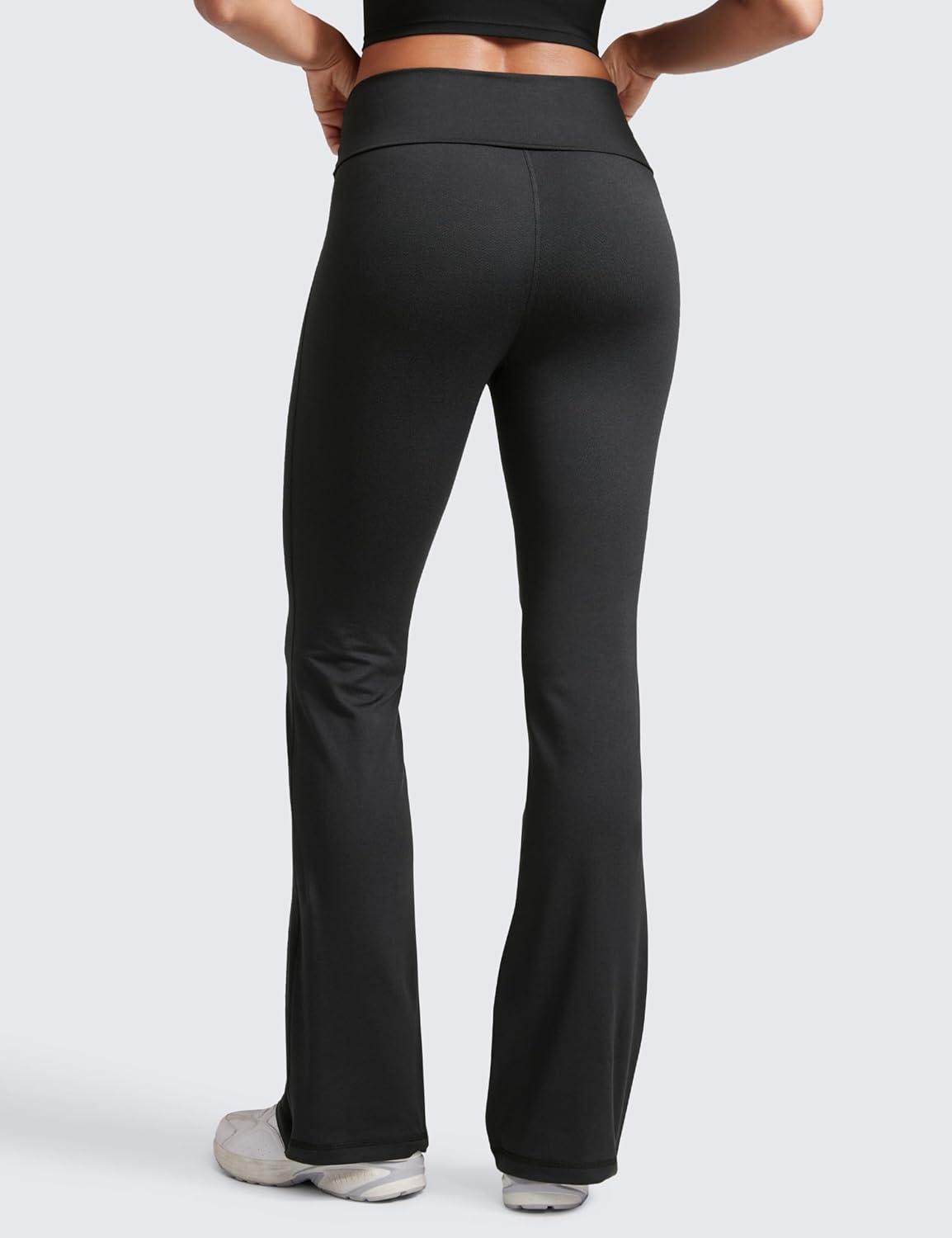 imageCRZ YOGA Womens Cloud Jersey Foldover Waist Flare Pants 31quot Yoga High Waisted Bootcut Lounge CasualBlack