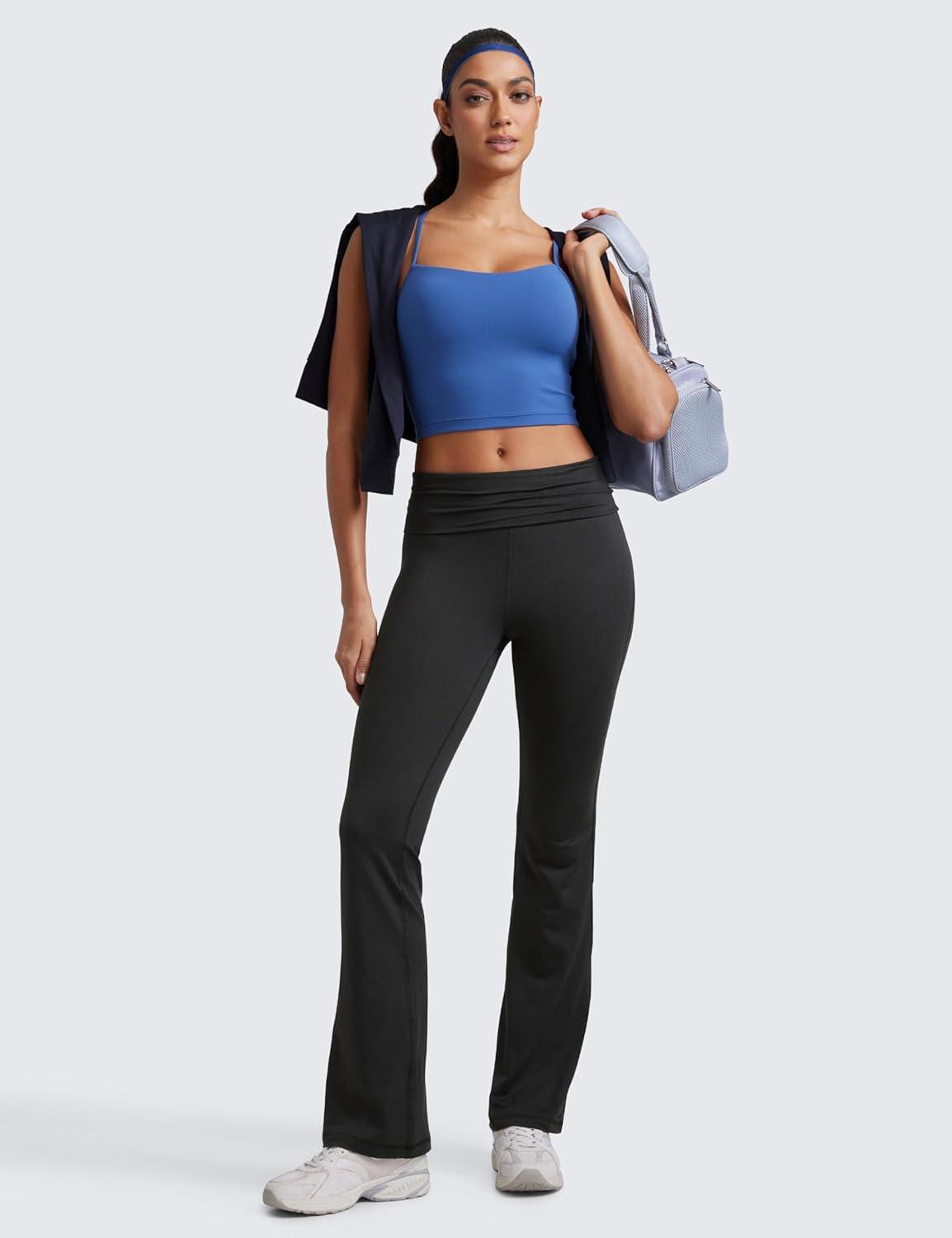 imageCRZ YOGA Womens Cloud Jersey Foldover Waist Flare Pants 31quot Yoga High Waisted Bootcut Lounge CasualBlack