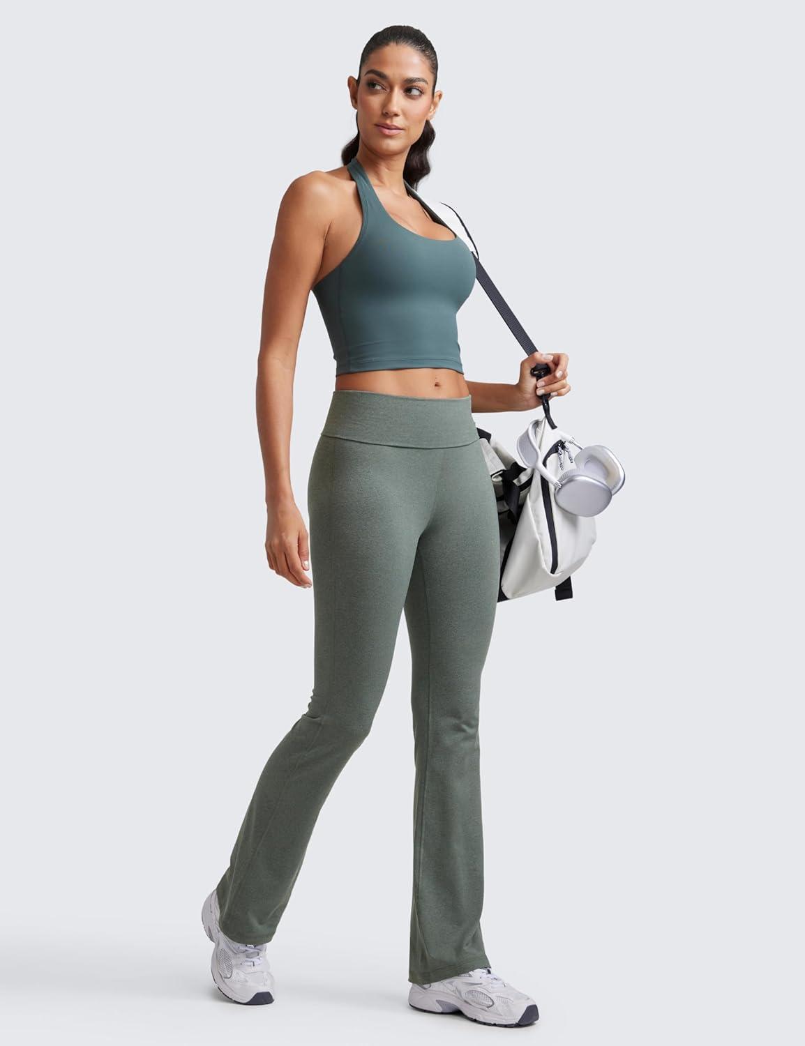 imageCRZ YOGA Womens Cloud Jersey Foldover Waist Flare Pants 31quot Yoga High Waisted Bootcut Lounge CasualGrey Sage