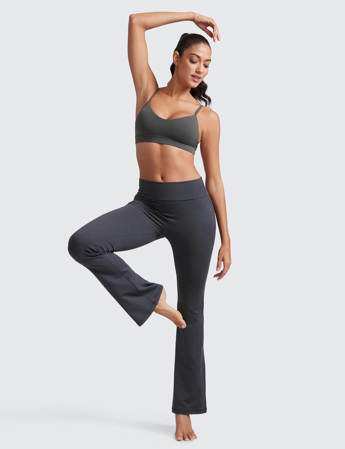 imageCRZ YOGA Womens Cloud Jersey Foldover Waist Flare Pants 31quot Yoga High Waisted Bootcut Lounge CasualInk Gray