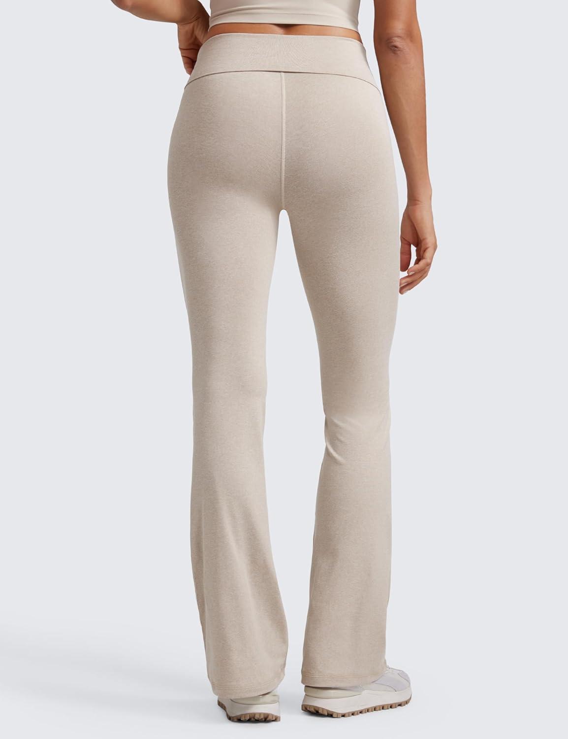 imageCRZ YOGA Womens Cloud Jersey Foldover Waist Flare Pants 31quot Yoga High Waisted Bootcut Lounge CasualMojave Tan