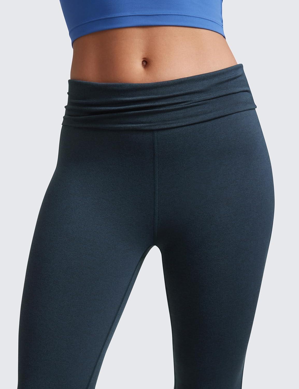 imageCRZ YOGA Womens Cloud Jersey Foldover Waist Flare Pants 31quot Yoga High Waisted Bootcut Lounge CasualTrue Navy