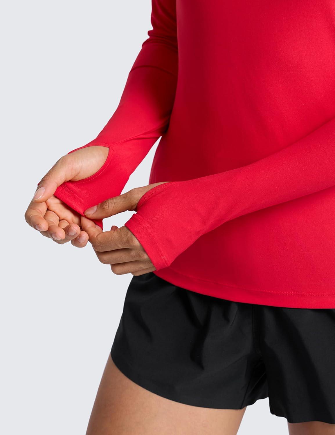 imageCRZ YOGA Womens Cloudweight Long Sleeve Workout Tops Lightweight Athletic Basic Shirts Soft Casual TShirt with Thumb HoleAurora Red