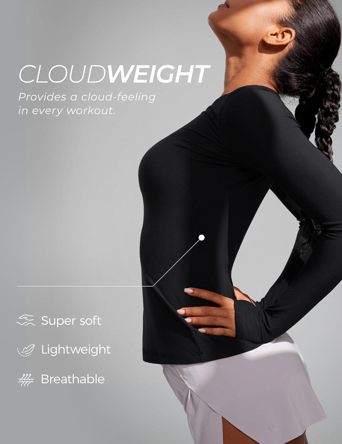 imageCRZ YOGA Womens Cloudweight Long Sleeve Workout Tops Lightweight Athletic Basic Shirts Soft Casual TShirt with Thumb HoleBlack