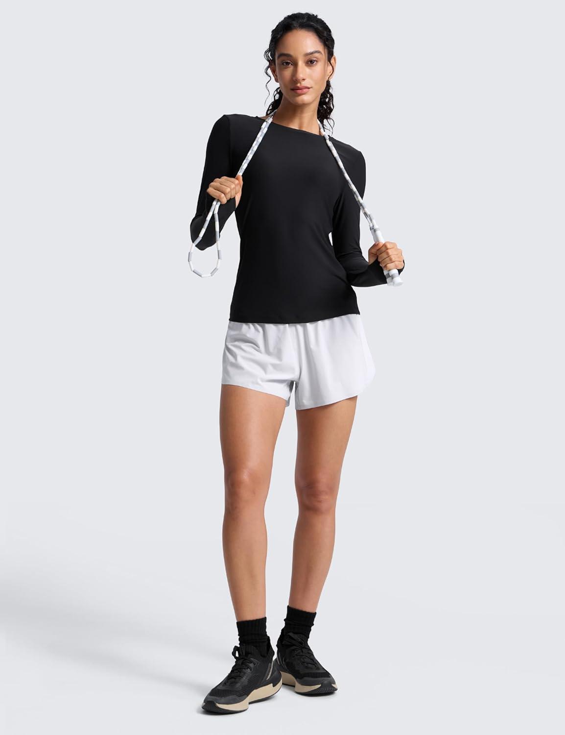 imageCRZ YOGA Womens Cloudweight Long Sleeve Workout Tops Lightweight Athletic Basic Shirts Soft Casual TShirt with Thumb HoleBlack