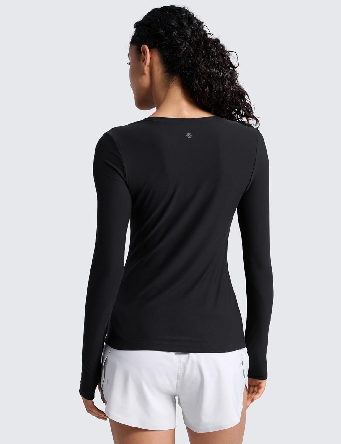 imageCRZ YOGA Womens Cloudweight Long Sleeve Workout Tops Lightweight Athletic Basic Shirts Soft Casual TShirt with Thumb HoleBlack