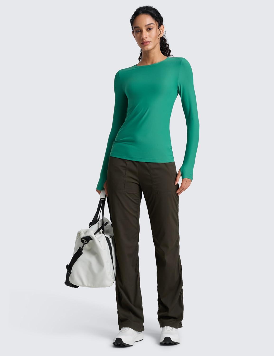 imageCRZ YOGA Womens Cloudweight Long Sleeve Workout Tops Lightweight Athletic Basic Shirts Soft Casual TShirt with Thumb HoleCascadia Green