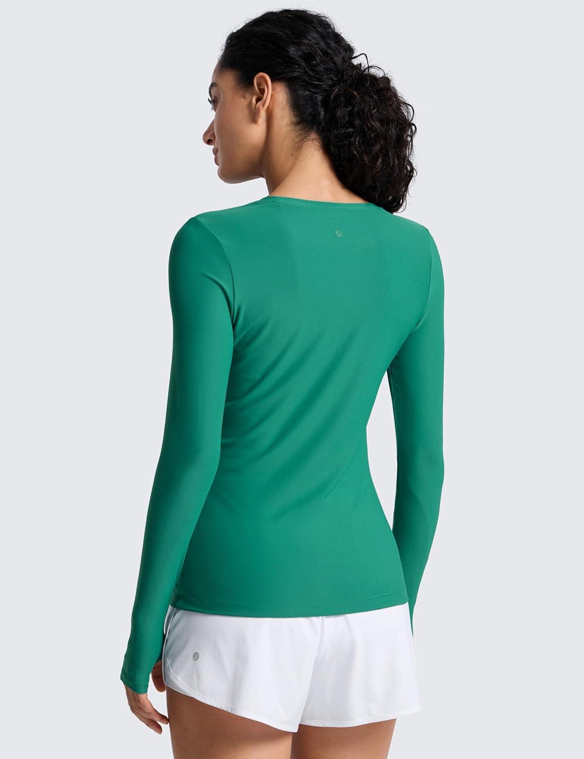 imageCRZ YOGA Womens Cloudweight Long Sleeve Workout Tops Lightweight Athletic Basic Shirts Soft Casual TShirt with Thumb HoleCascadia Green