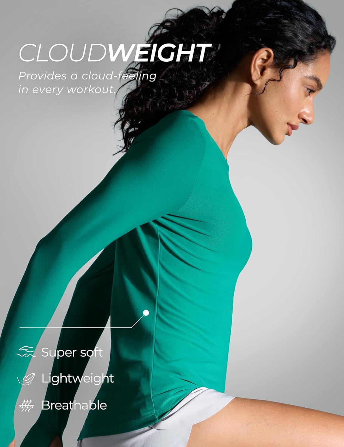 imageCRZ YOGA Womens Cloudweight Long Sleeve Workout Tops Lightweight Athletic Basic Shirts Soft Casual TShirt with Thumb HoleCascadia Green