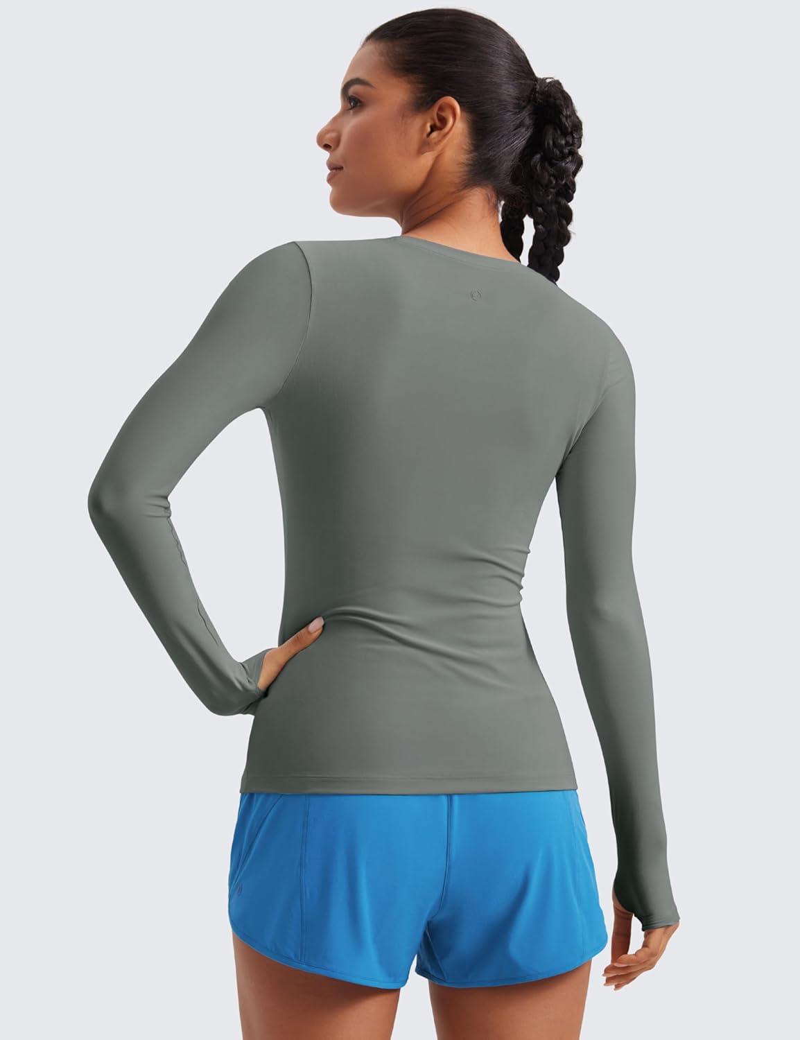 imageCRZ YOGA Womens Cloudweight Long Sleeve Workout Tops Lightweight Athletic Basic Shirts Soft Casual TShirt with Thumb HoleGrey Sage