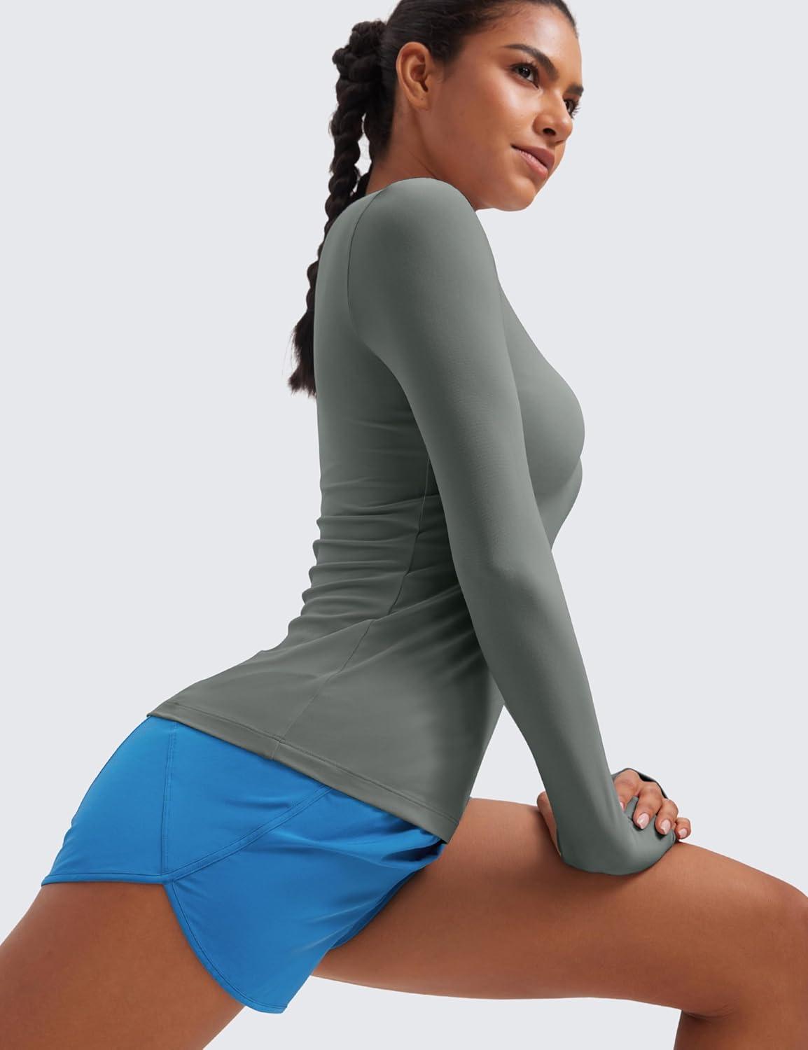 imageCRZ YOGA Womens Cloudweight Long Sleeve Workout Tops Lightweight Athletic Basic Shirts Soft Casual TShirt with Thumb HoleGrey Sage