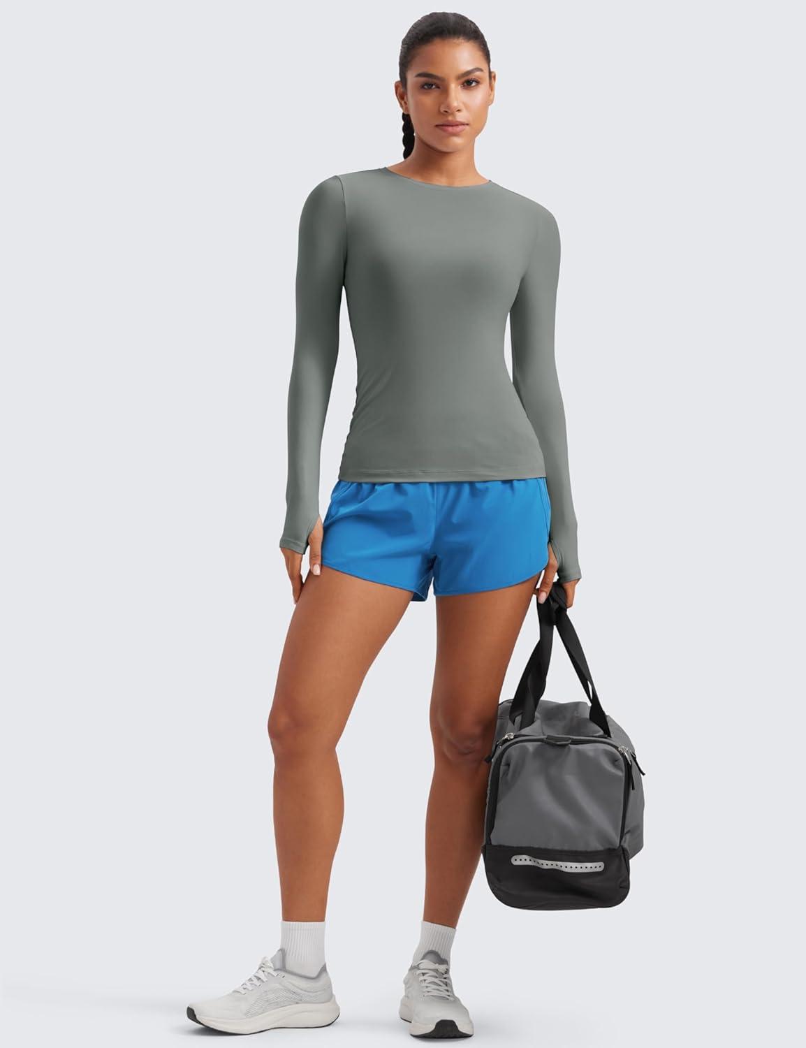 imageCRZ YOGA Womens Cloudweight Long Sleeve Workout Tops Lightweight Athletic Basic Shirts Soft Casual TShirt with Thumb HoleGrey Sage